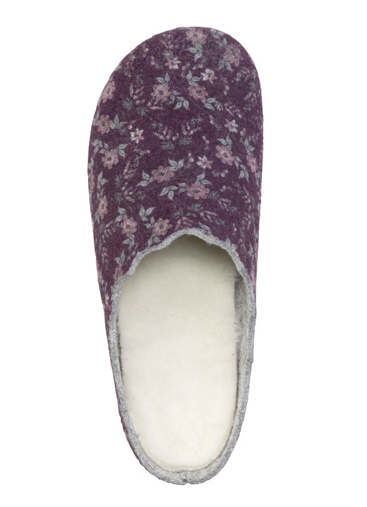 Damen - Laurina Pantoffel aus floral bedrucktem Filzmaterial, in Größe 036 bis 042, in Farbe AUBERGINE Ansicht 2
