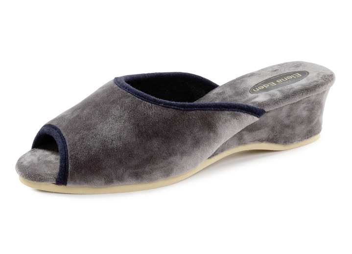 Hausschuhe - ELENA EDEN Samt-Pantolette mit Kontrast-Einfassung, in Größe 035 bis 041, in Farbe BLAU Ansicht 4