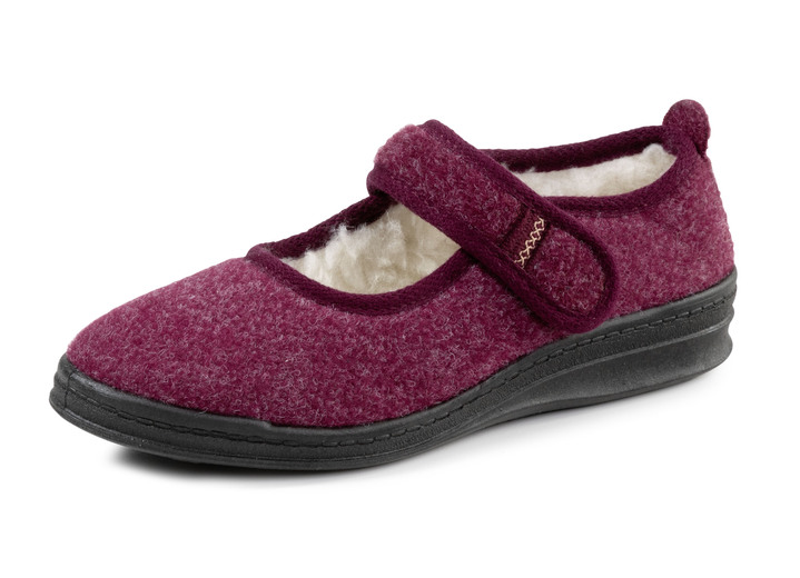 Hausschuhe - Spangenschuh aus weichem Filz, in Größe 036 bis 042, in Farbe GRAU Ansicht 4