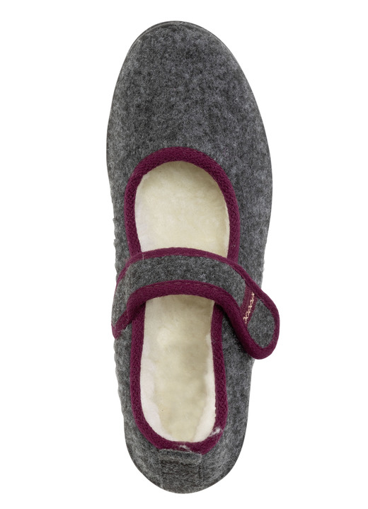 Hausschuhe - Spangenschuh aus weichem Filz, in Größe 036 bis 042, in Farbe GRAU Ansicht 2
