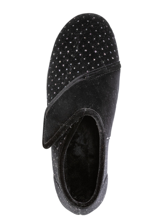 Hausschuhe - Laurina Klettschuh mit zart funkelnder Glitzer-Prägung, in Größe 036 bis 042, in Farbe SCHWARZ Ansicht 2