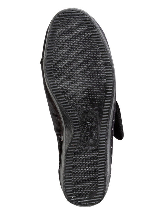 Hausschuhe - Laurina Klettschuh mit zart funkelnder Glitzer-Prägung, in Größe 036 bis 042, in Farbe SCHWARZ Ansicht 3