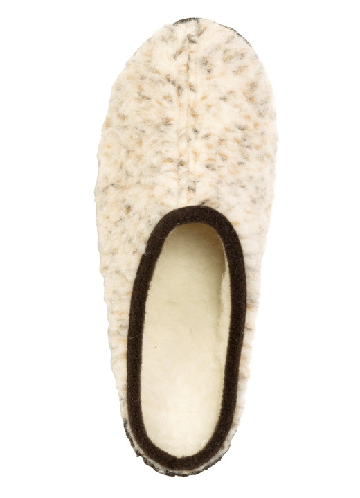 Hausschuhe - Pantoffel aus gesprenkeltem Wollplüsch, in Größe 036 bis 042, in Farbe BEIGE-BRAUN Ansicht 2