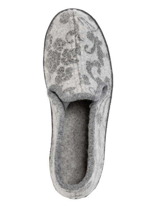 Hausschuhe - Floral bedruckter Wollfilz-Hausschuh, in Größe 036 bis 042, in Farbe GRAU Ansicht 2