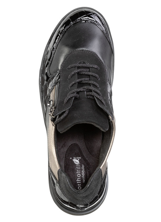 Slipper & Schnürschuhe - Schnür-Sneaker aus Nappaleder , in Größe 035 bis 080, in Farbe SCHWARZ-ALTGOLD Ansicht 2