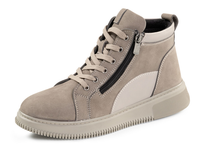 - ELENA EDEN Schnür-Bootie aus weichem Nubukleder, in Größe 036 bis 041, in Farbe GRAU-TAUPE Ansicht 1