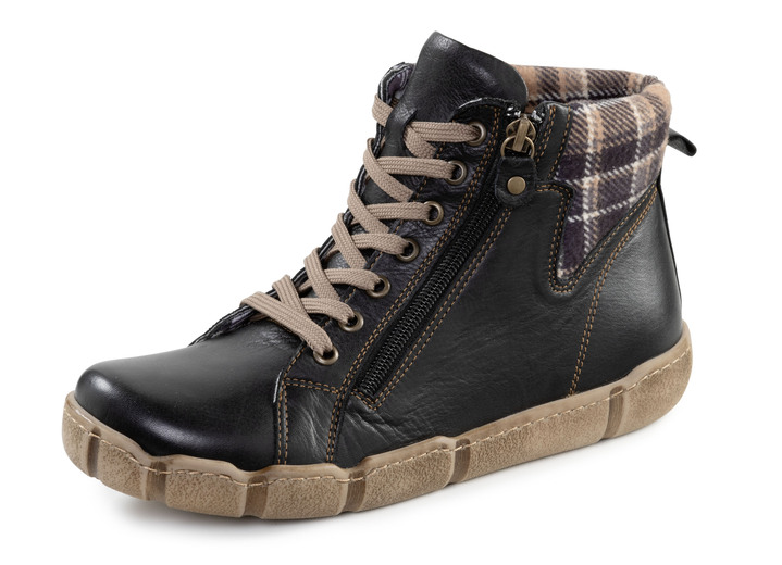 Stiefel & Stiefeletten - Andrea Conti Schnür-Bootie mit Schaftrand aus kariertem Textil, in Größe 036 bis 042, in Farbe SCHWARZ-BRAUN Ansicht 1