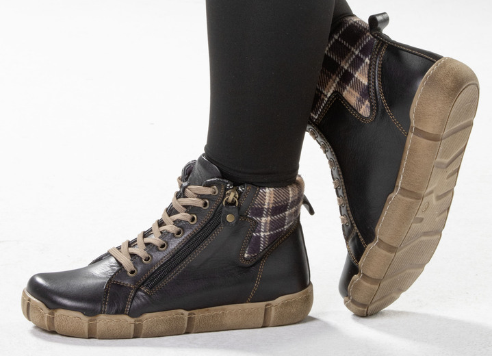 Stiefel & Stiefeletten - Andrea Conti Schnür-Bootie mit Schaftrand aus kariertem Textil, in Größe 036 bis 042, in Farbe SCHWARZ-BRAUN Ansicht 4