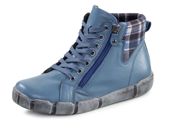 Stiefel & Stiefeletten - Andrea Conti Schnür-Bootie mit Schaftrand aus kariertem Textil, in Größe 036 bis 042, in Farbe SCHWARZ-BRAUN Ansicht 7