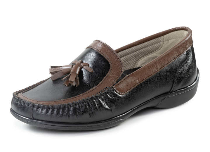 Slipper & Schnürschuhe - ELENA EDEN, klassische Damen-Slipper, mit herausnehmbarem Fußbett Ansicht 4 Slipper & Schnürschuhe - ELENA EDEN, klassische Damen-Slipper, mit herausnehmbarem Fußbett, in Größe 036 bis 042, in Farbe TAUPE-SCHWARZ Ansicht 4