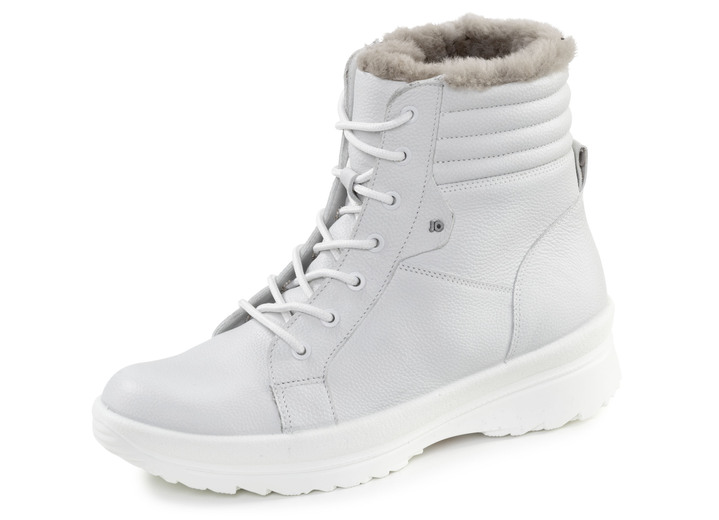 Stiefel & Stiefeletten - Schnür-Bootie aus genarbtem Rind-Nubukleder, in Größe 036 bis 042, in Farbe EISGRAU Ansicht 1