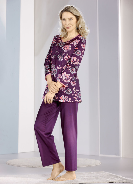 Schlafanzüge & Shortys - Laurina Schlafanzug, lange Ärmel und langer Hose , in Größe 036 bis 054, in Farbe BORDEAUX-BUNT Ansicht 2