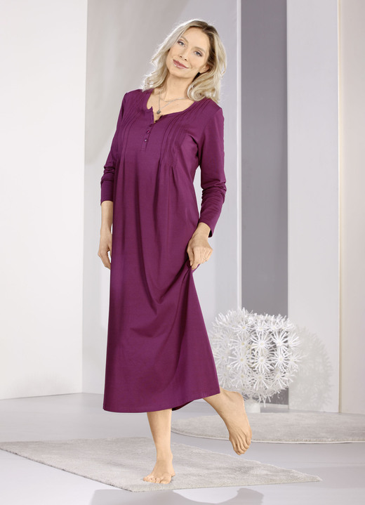 Nachthemden Langarm - Nachthemd, Langarm mit Biesenverarbeitung und Knopfleiste Ansicht 3 Nachthemden Langarm - Nachthemd, Langarm mit Biesenverarbeitung und Knopfleiste, in Größe 036 bis 056, in Farbe PETROL Ansicht 3