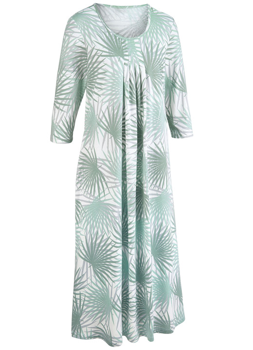 Langarm - Nachthemd, knöchellang und 3/4 lange Ärmel, in Größe 038 bis 056, in Farbe ECRU-PETROL-BLAU Ansicht 4