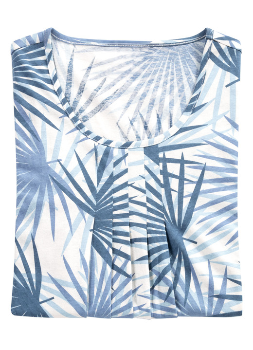 Langarm - Nachthemd, knöchellang und 3/4 lange Ärmel, in Größe 038 bis 056, in Farbe ECRU-PETROL-BLAU Ansicht 2