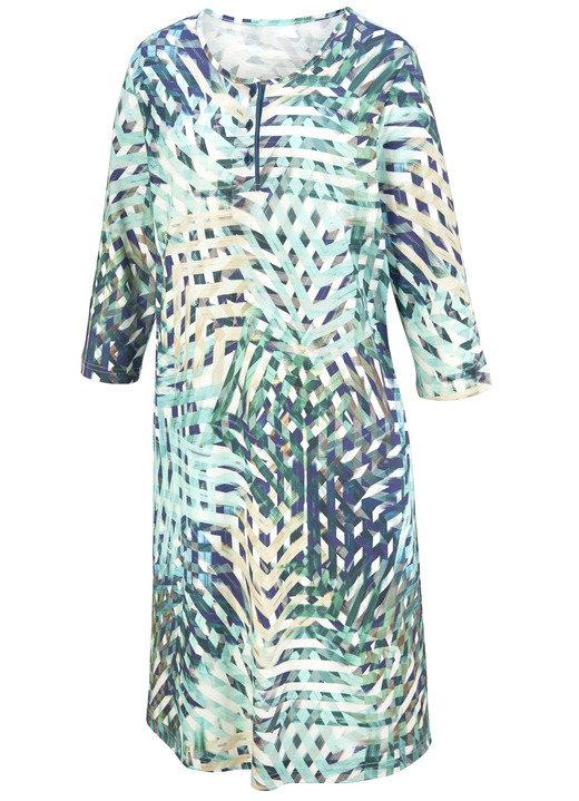 Langarm - Nachthemd, knielang mit Knopfleiste , in Größe 036 bis 054, in Farbe TÜRKIS-PETROL-BUNT Ansicht 2