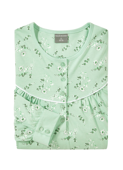 Langarm - Zweierpack Nachthemden, wadenlang und mit Knopfleiste , in Größe 038 bis 060, in Farbe 1X MAUVE-BUNT, 1X MINT-BUNT Ansicht 2