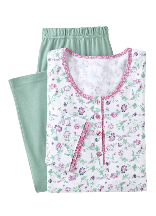 Schlafanzüge & Shortys - Schlafanzug mit Alloverdessin und Knopfleiste Ansicht 4 Schlafanzüge & Shortys - Schlafanzug mit Alloverdessin und Knopfleiste, in Größe 036 bis 052, in Farbe WEISS-ROSA-TAUPE Ansicht 4