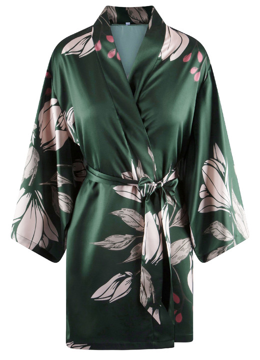 Hausmäntel - LingaDore Hausmantel in Kimonoform mit buntem Druckdessin, in Größe L (42) bis XXL (44), in Farbe DUNKELGRÜN-ROSÉ-BUNT Ansicht 5