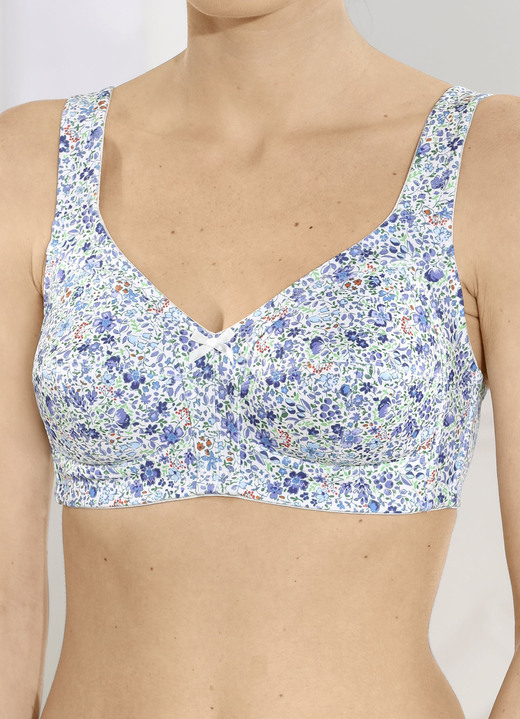 Soft-BH - Susa BH mit verstärktem Rückteil, in Größe 080 bis 120, in Cup B, in Farbe WEISS-BLAU-BUNT Ansicht 1