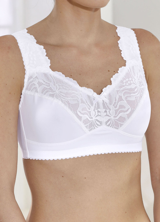 Soft-BH - BH mit hübscher Elastikspitze, in Größe 080 bis 110, in Cup D, in Farbe WEISS Ansicht 1