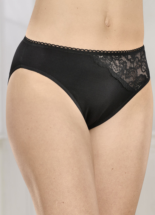 - Viererpack Slips mit hübscher Elastikspitze, in Größe 036 bis 048, in Farbe SCHWARZ Ansicht 2