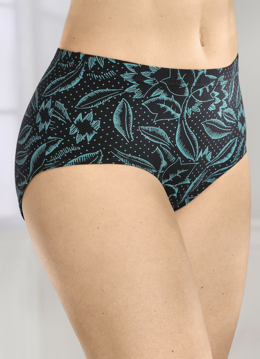 Slips - Viererpack Slips mit hübschem Druckdessin, in Größe 038 bis 054, in Farbe SCHWARZ-TÜRKIS Ansicht 2