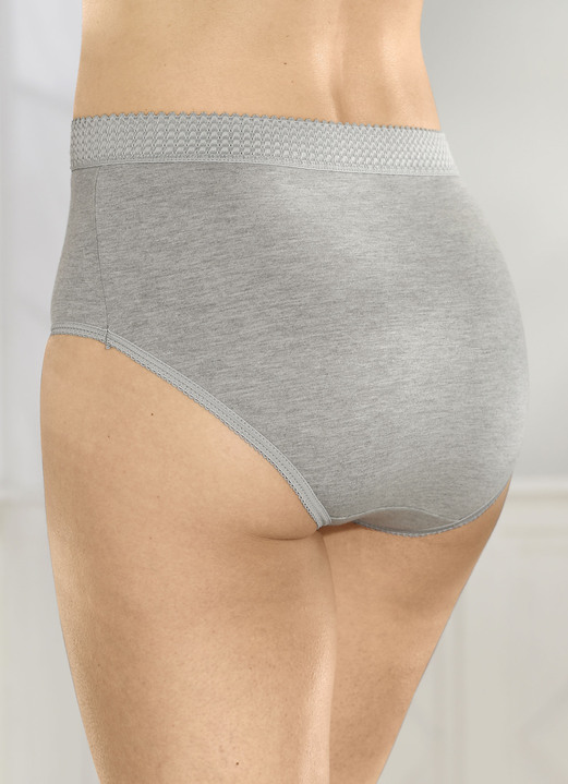 Slips - Sechserpack Slips mit elastischen Beinabschlüssen Ansicht 2 Slips - Sechserpack Slips mit elastischen Beinabschlüssen, in Größe 038 bis 056, in Farbe 2X GRAU MELIERT, 2X WEISS, 2X SCHWARZ Ansicht 2