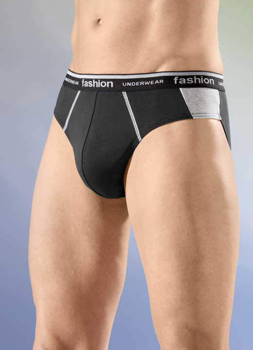 Slips & Unterhosen - Viererpack Slips mit Elastikbund, in Größe 004 bis 010, in Farbe 2X BLAU-GRAU MELIERT, 2X SCHWARZ-GRAU MELIERT Ansicht 2