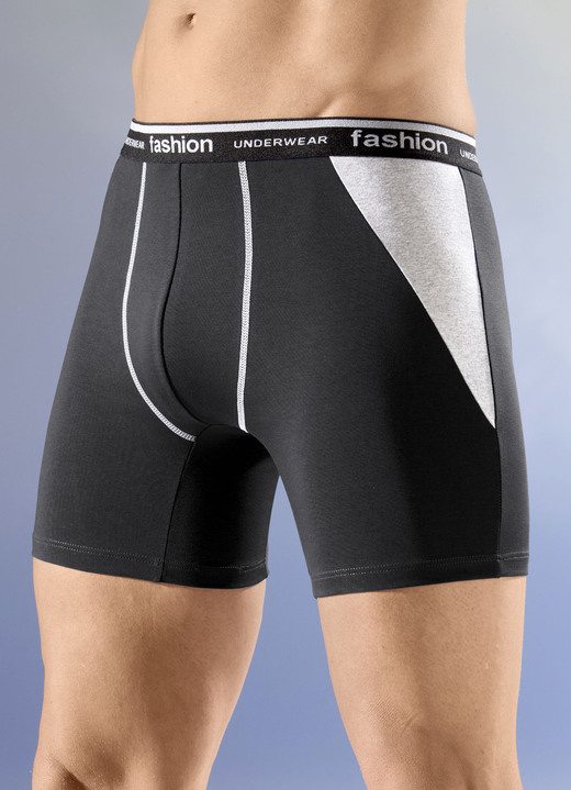 - Viererpack Pants mit Elastikbund, in Größe 005 bis 011, in Farbe 2X BLAU-GRAU MELIERT, 2X SCHWARZ-GRAU MELIERT Ansicht 2