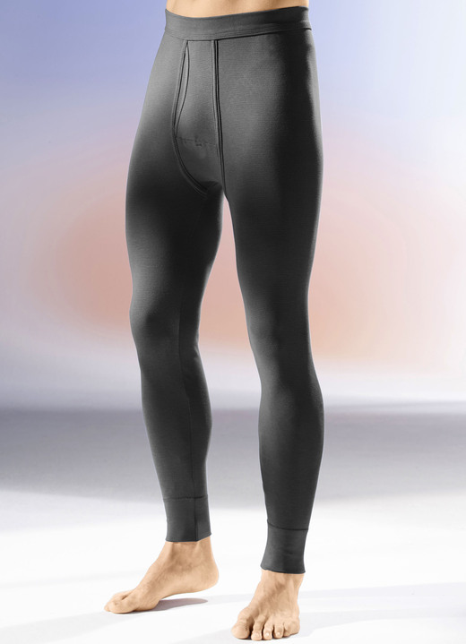 Winter- & Funktionswäsche - Zweierpack Unterhosen, lang, mit Softbund, in Größe 005 bis 012, in Farbe 1X JEANSBLAU MELIERT, 1X ANTHRAZIT MELIERT Ansicht 2