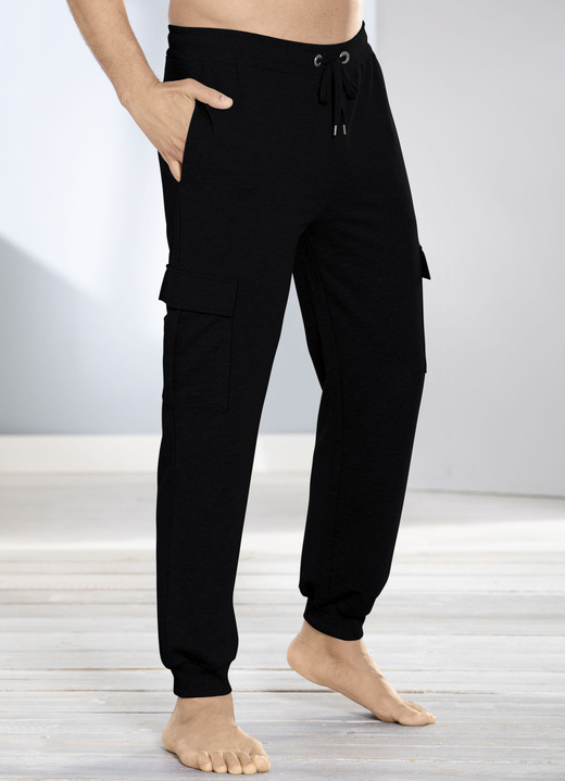 Schlafanzüge - Schlaf-und Freizeithose mit Cargo-und Seitentaschen, in Größe 046 bis 062, in Farbe GRAU MELIERT Ansicht 2