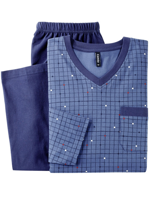 Schlafanzüge - Zweierpack Schlafanzüge mit V-Ausschnitt und offenen Abschlüssen , in Größe 046 bis 062, in Farbe 1X OLIV-GRAFIT, 1X JEANSBLAU-MARINE Ansicht 5