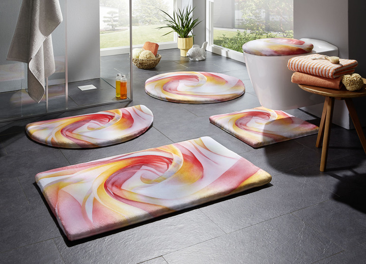 Badgarnituren - Traumhaft weiche, bedruckte Badvorleger, in Größe 100 (Vorleger halbrund, 50/ 80 cm) bis 112 (Motiv-WC-Deckelbezug, 47/ 50 cm), in Farbe GRÜN-VIOLETT Ansicht 4