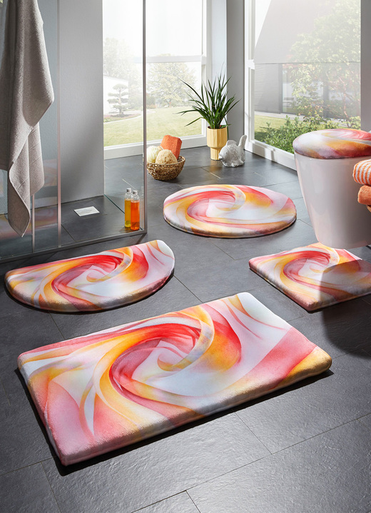 Badgarnituren - Traumhaft weiche, bedruckte Badvorleger, in Größe 100 (Vorleger halbrund, 50/ 80 cm) bis 112 (Motiv-WC-Deckelbezug, 47/ 50 cm), in Farbe GRÜN-VIOLETT Ansicht 7