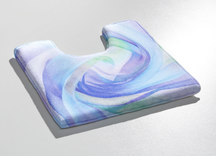 Badgarnituren - Traumhaft weiche, bedruckte Badvorleger, in Größe 100 (Vorleger halbrund, 50/ 80 cm) bis 112 (Motiv-WC-Deckelbezug, 47/ 50 cm), in Farbe GRÜN-VIOLETT Ansicht 3