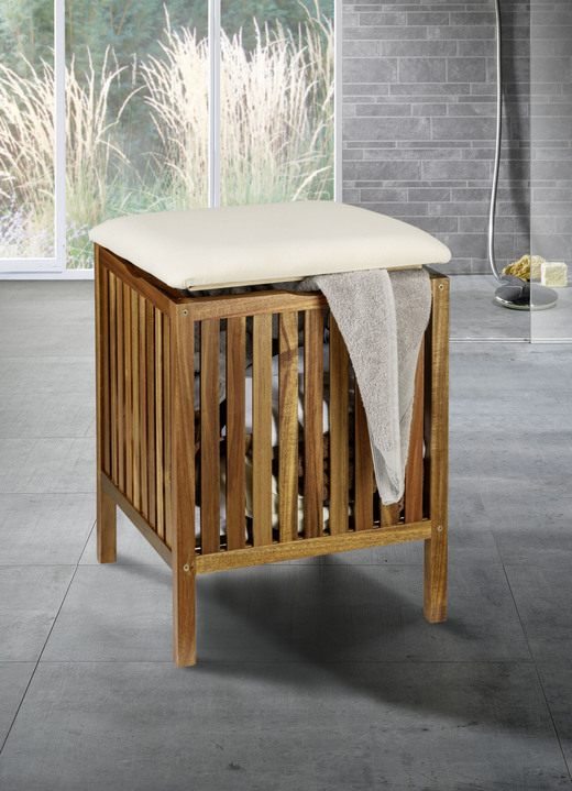 Badezimmermöbel - Badhocker mit Wäschebehälter, in Farbe BRAUN-BEIGE Ansicht 1