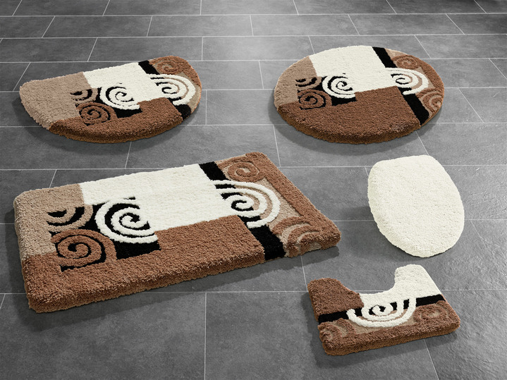 Badgarnituren - Flauschige Badgarnitur in weicher Microfaser-Qualität, in Größe 100 (Vorleger halbrund, 50/ 80 cm) bis 112 (WC-Deckelbezug, 47/ 50 cm), in Farbe BEIGE