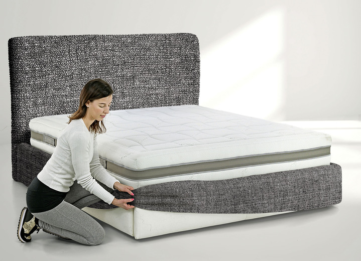 Spannbetttücher - Stretchbezug für Boxspringbett in Mikrofaser-Qualität, in Größe 161 (für Einzelbett, 80–120 cm) bis 163 (für Doppelbett, 190–210 cm), in Farbe NATUR Ansicht 4