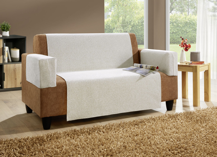Sessel- & Sofaüberwürfe - Wohnaccessoires aus Chenille mit Anti-Rutsch-Beschichtung, in Größe 101 (Sesselschoner, 50x140 cm) bis 865 (2 Armlehnenschoner, 60x 65 cm), in Farbe CREME Ansicht 2