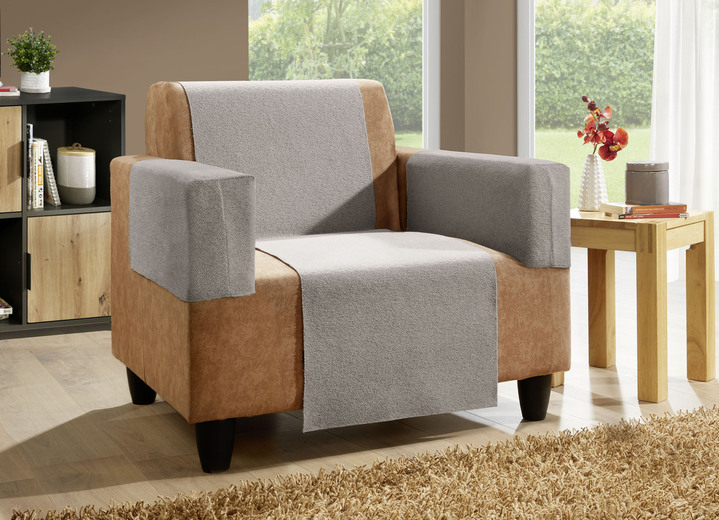 Sessel- & Sofaüberwürfe - Wohnaccessoires aus Chenille mit Anti-Rutsch-Beschichtung, in Größe 101 (Sesselschoner, 50x140 cm) bis 865 (2 Armlehnenschoner, 60x 65 cm), in Farbe CREME Ansicht 4