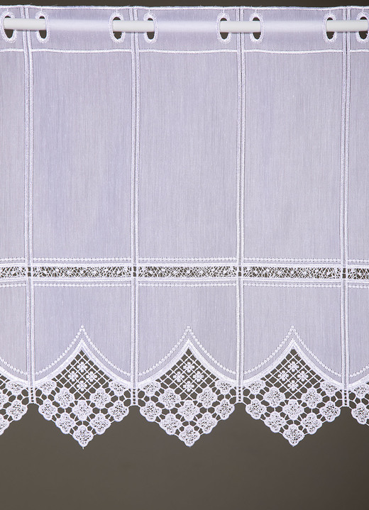 Kurzgardinen - Kurzstore mit edler Macramé-Spitze und Stangendurchzug Ansicht 3 Kurzgardinen - Kurzstore mit edler Macramé-Spitze und Stangendurchzug, in Größe 661 (H30xB 90 cm) bis 861 (H60xB150 cm), in Farbe WEISS Ansicht 3
