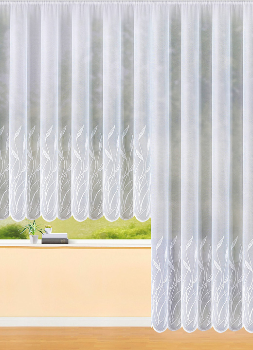 Klassisch - Store Gräser mit gebogtem Abschluss und Universalschienenband, in Größe 140 (H125xB300 cm) bis 298 (H245xB600 cm), in Farbe WEISS Ansicht 3