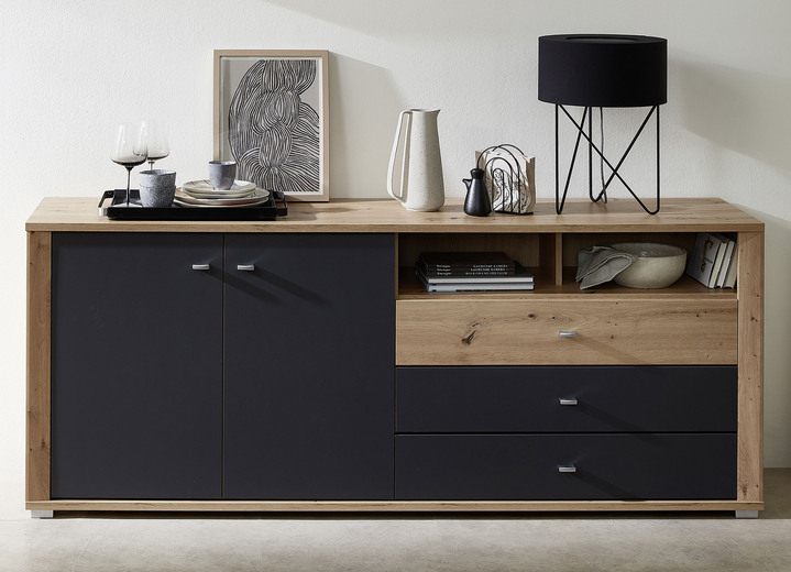 Sideboards - Sideboard mit LED-Beleuchtung und Softclose, in Farbe GRAFIT-EICHE Ansicht 1