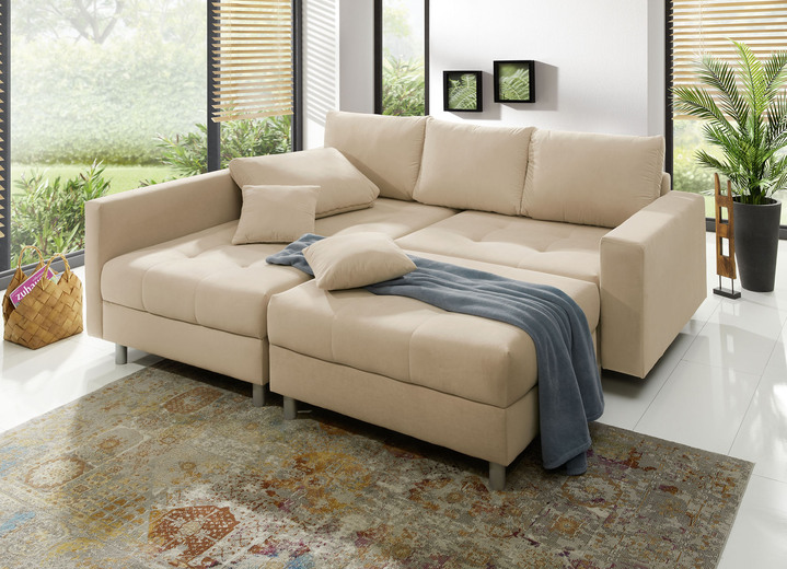 Polsterecken - Polstermöbel mit Hocker und Kissen, in Farbe GRAU, in Ausführung Polsterecke mit Hocker, 217x188 cm Ansicht 5