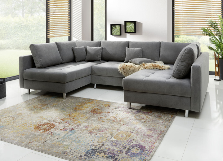 Polsterecken - Polstermöbel mit Hocker und Kissen, in Farbe GRAU, in Ausführung Polsterecke mit Hocker, 217x188 cm Ansicht 3