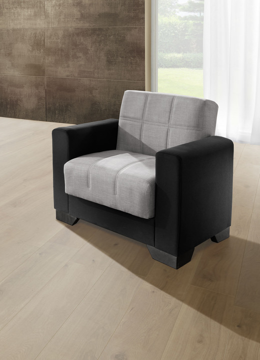 Sessel - Moderne Polstermöbel mit Bonnellfederkern Ansicht 1 Sessel - Moderne Polstermöbel mit Bonnellfederkern, in Farbe SCHWARZ-SILBER, in Ausführung Sessel Ansicht 1