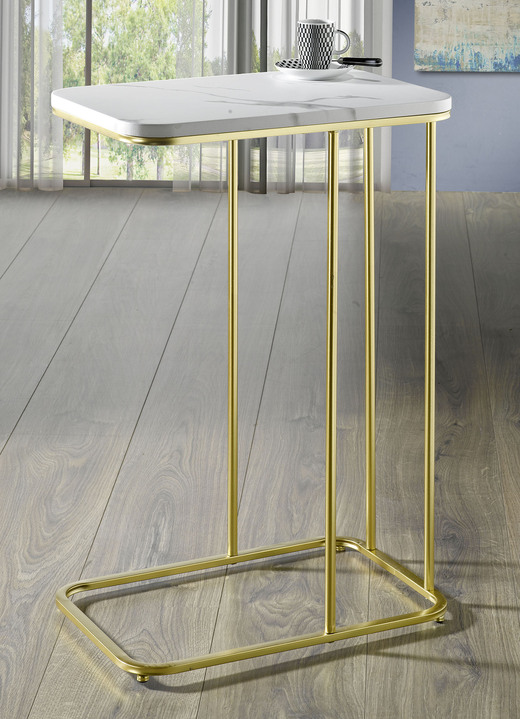 Tische - Beistelltisch aus goldfarben lackiertem Stahlrohr, in Farbe GOLD-MARMOROPTIK