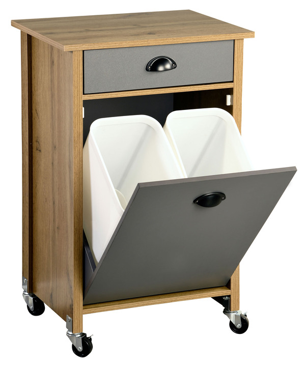 Küchenmöbel - Küchenwagen mit Mülltrennsystem, in Farbe WEISS-GRAU Ansicht 4