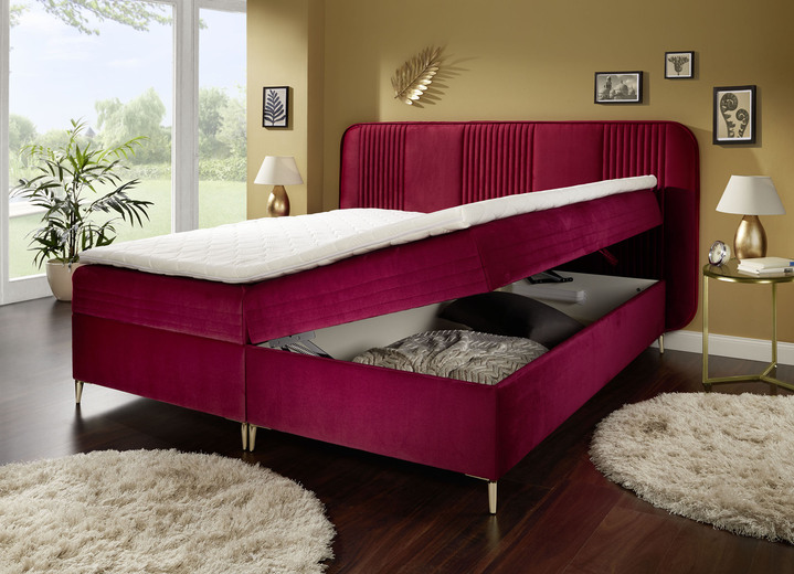 Boxspringbetten - Boxspringbett mit Bettkasten und Topper Ansicht 2 Boxspringbetten - Boxspringbett mit Bettkasten und Topper, in Farbe ROT Ansicht 2